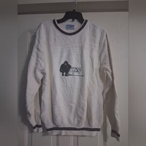 Crusader Reef Golf Cream Crewneck Sweater with Embroidered Design